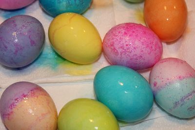 Close-up of multi colored eggs