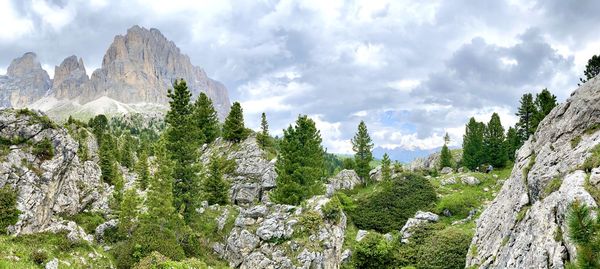 Panoramic view of rocky mountains against sky