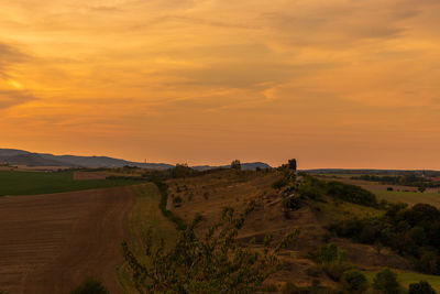 Sunset at the teufelsmauer, rock formation