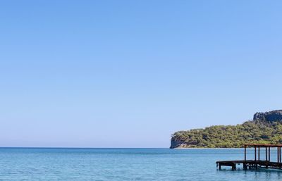 Scenic view of sea against clear blue sky