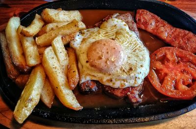 High angle view of breakfast served on plate