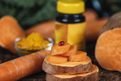 Close-up of breakfast on table