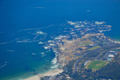 Aerial view of landscape and sea