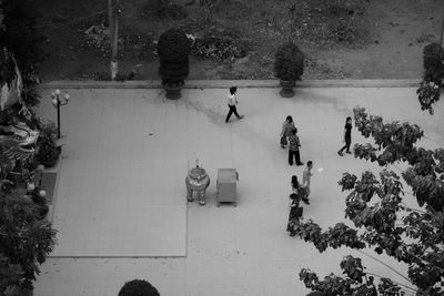 High angle view of people playing in snow