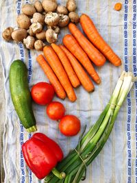 High angle view of vegetables on table