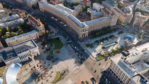 High angle view of buildings in city