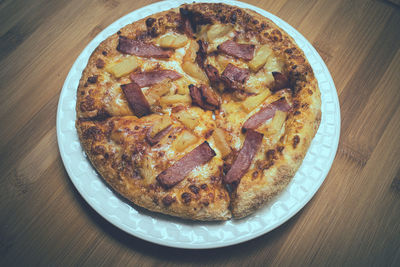 High angle view of pizza on table