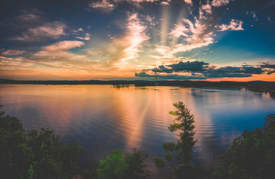 Scenic view of lake against sky at sunset