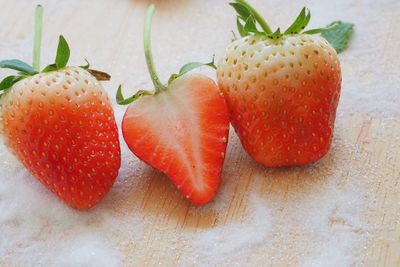 Close-up of strawberries on table
