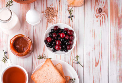 High angle view of breakfast on table