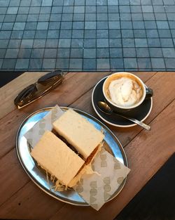 High angle view of coffee on table