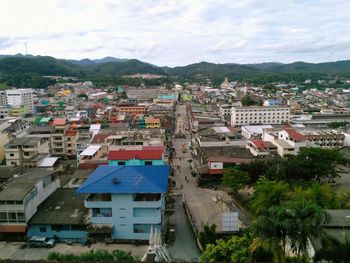 High angle view of townscape against sky