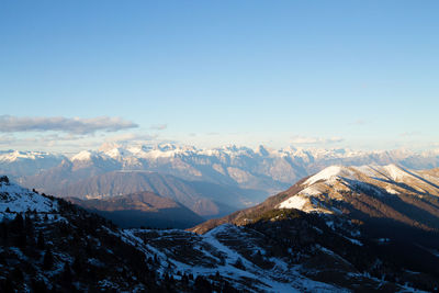 Scenic view of snowcapped mountains against sky