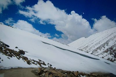 Scenic view of snow covered mountains against sky