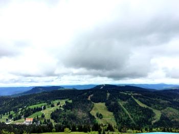 Scenic view of green landscape against sky