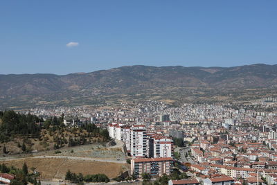 High angle view of townscape against sky