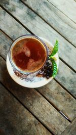 High angle view of coffee on table