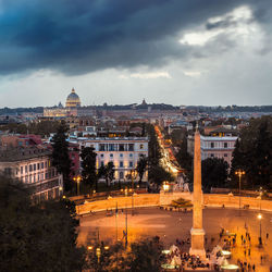 High angle view of illuminated buildings in city of rome 