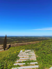 Scenic view of land against clear blue sky