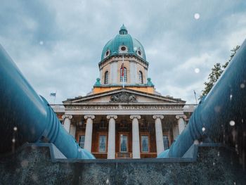 Low angle view of temple building against sky