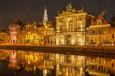 Haarlem riverside facades at night