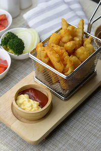 High angle view of food in plate on table