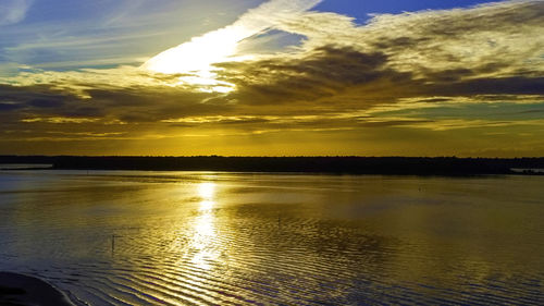 Scenic view of lake against sky during sunset