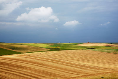 Scenic view of field against cloudy sky