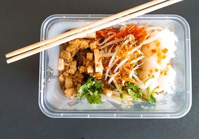 High angle view of food on table