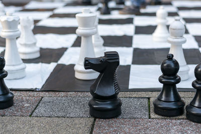 High angle view of chess pieces