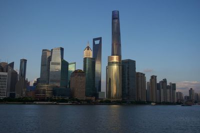 City skyline at dusk