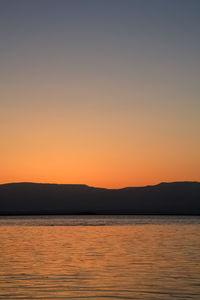 Scenic view of sea against clear sky during sunset