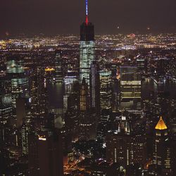 High angle shot of illuminated cityscape at night