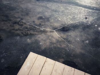 High angle view of snow on land