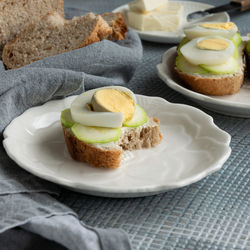 High angle view of breakfast served on table