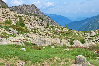 Scenic view of rocky mountains against sky