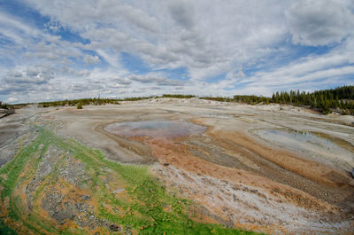 Scenic view of landscape against cloudy sky