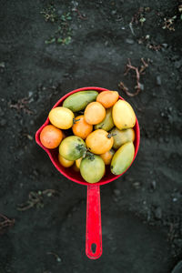 High angle view of fruits on table