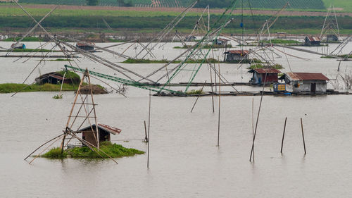 High angle view of fishing net on beach