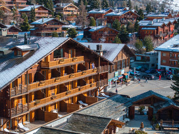 High angle view of buildings in city