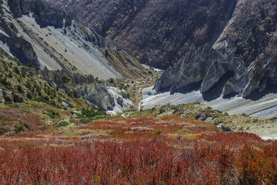 Scenic view of valley mountains