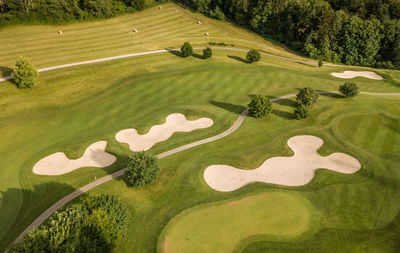 High angle view of sand trap in golf course