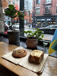 High angle view of food on table