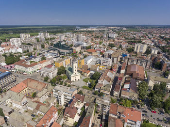 High angle view of townscape against sky