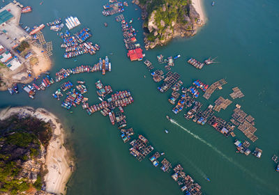 High angle view of boats in sea