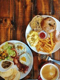 Directly above shot of breakfast on table