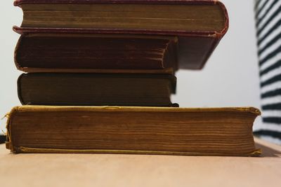 Close-up of books on table