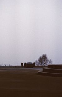 Silhouette of cow on field against clear sky