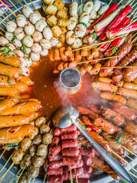 High angle view of onions in container