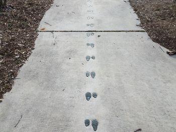 High angle view of footprints on footpath